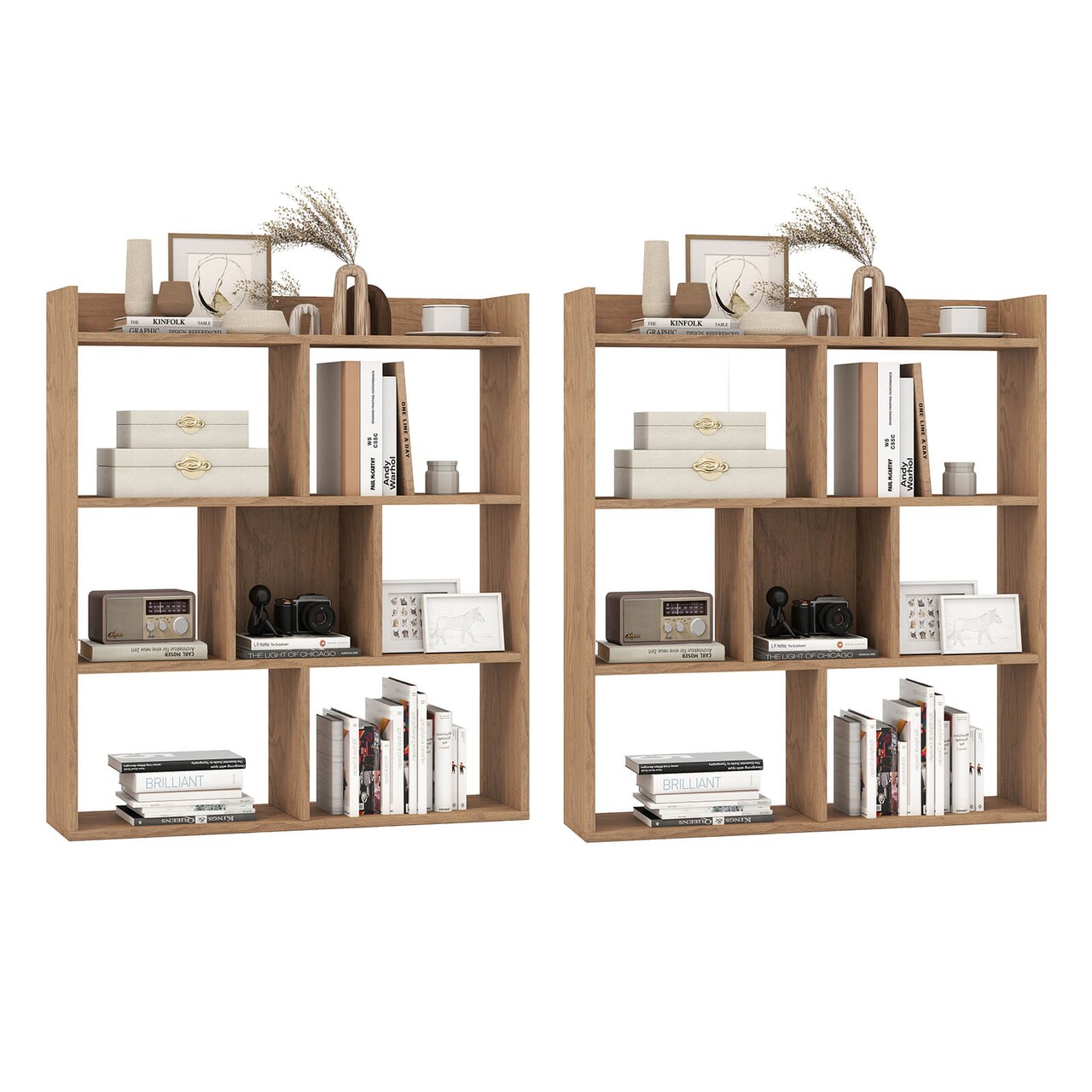 Costway 1/2 PCS 7-cube Bookcase Open Storage Shelf with Anti-tipping Kits for Living Room White/Black/Natural